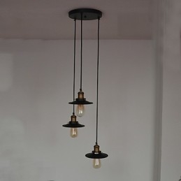 Vintage 3-lichts hanglamp in ijzeren kap