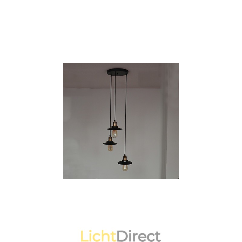 Vintage 3-lichts hanglamp in ijzeren kap