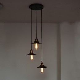 Vintage 3-lichts hanglamp in ijzeren kap