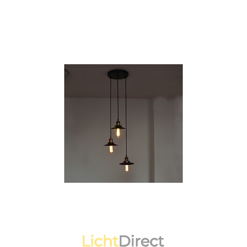 Vintage 3-lichts hanglamp in ijzeren kap