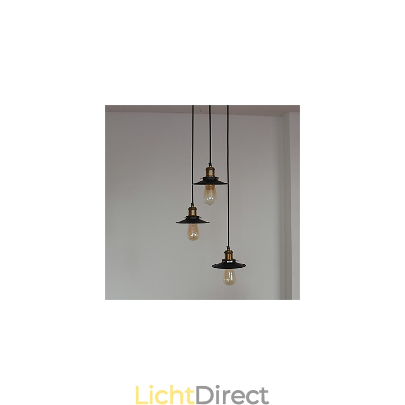 Vintage 3-lichts hanglamp in ijzeren kap