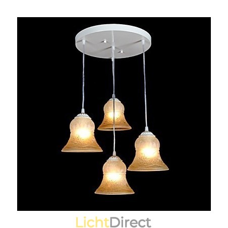 Witte hanglamp met vier lampen, patroon, glazen kap, handverguld, Europees retro klassiek Witte hanglamp met vier lampen, patroon, glazen kap, handverguld, Europees retro klassiek