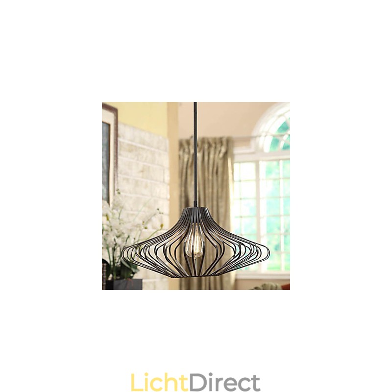 Moderne hanglamp met zwarte metalen structuurkap