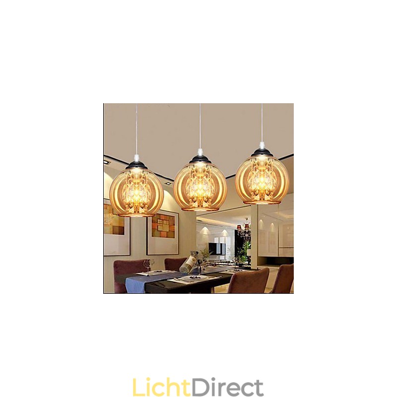 Glazen bol hanglamp drie