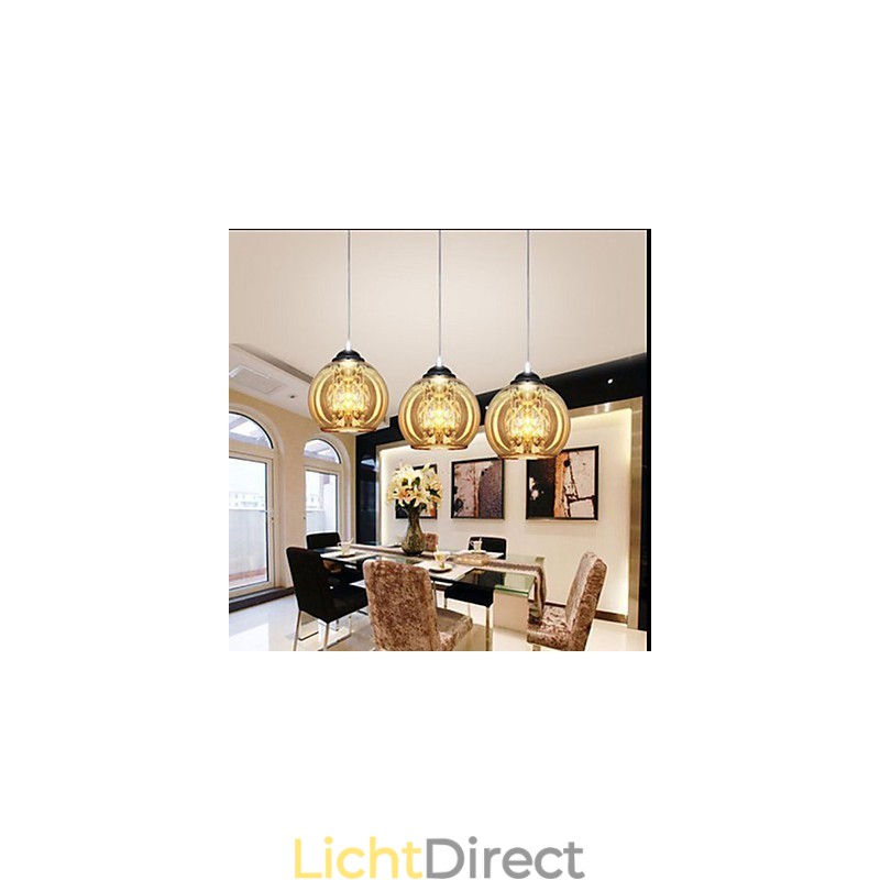 Glazen bol hanglamp drie