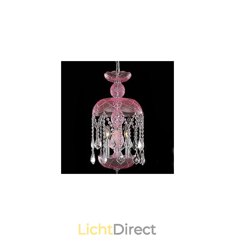 Moderne kristallen hanglamp met 3 lampen in roze kap
