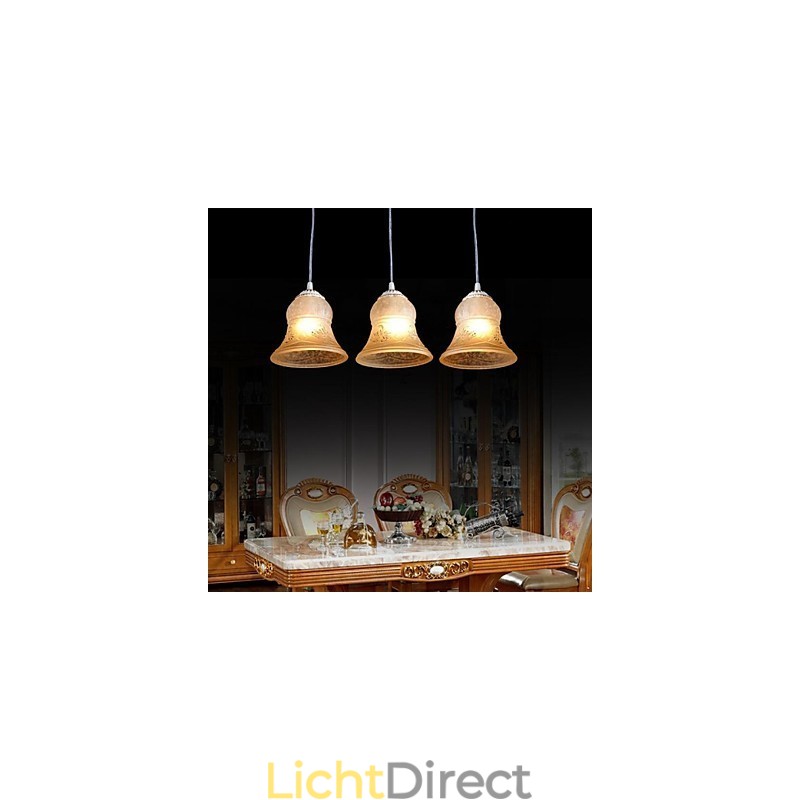 Witte hanglamp met drie lampen, patroon, glazen kap, handverguld, Europees retro klassiek