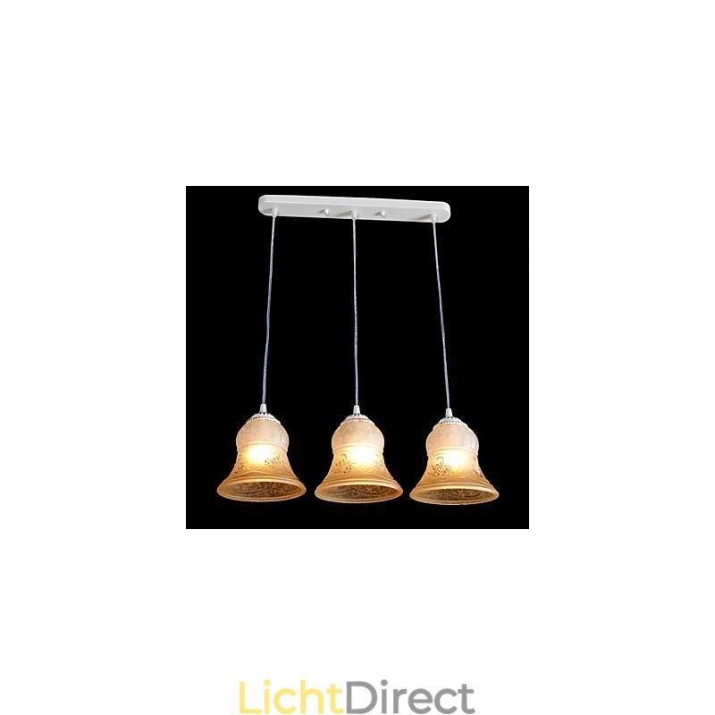 Witte hanglamp met drie lampen, patroon, glazen kap, handverguld, Europees retro klassiek