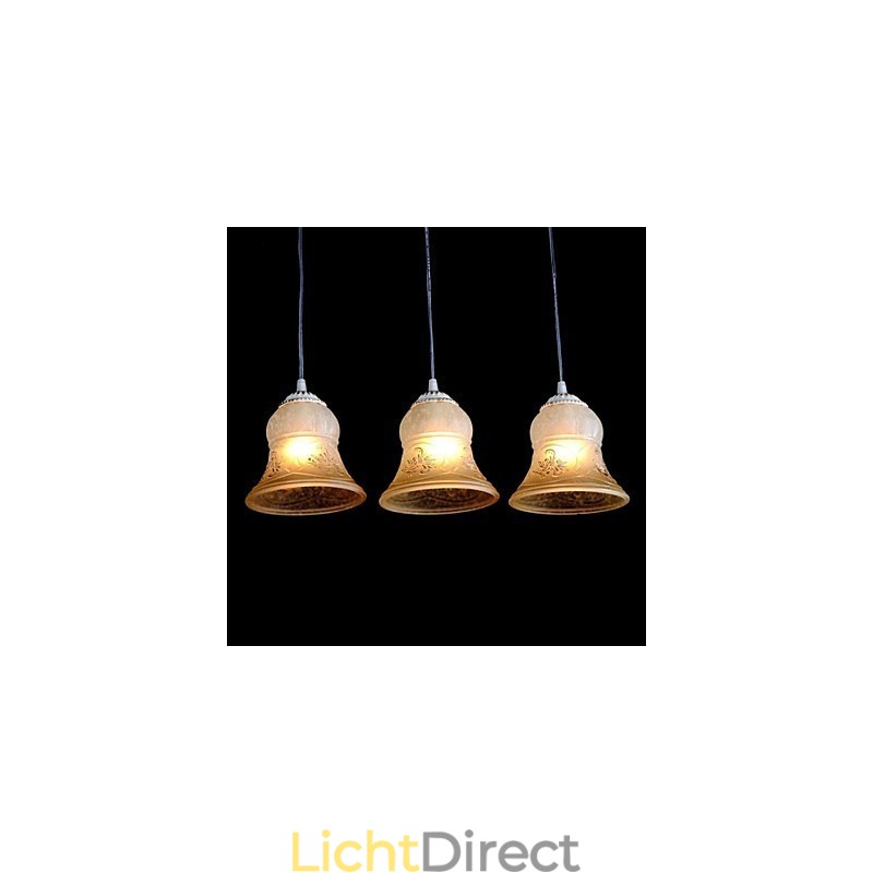 Witte hanglamp met drie lampen, patroon, glazen kap, handverguld, Europees retro klassiek