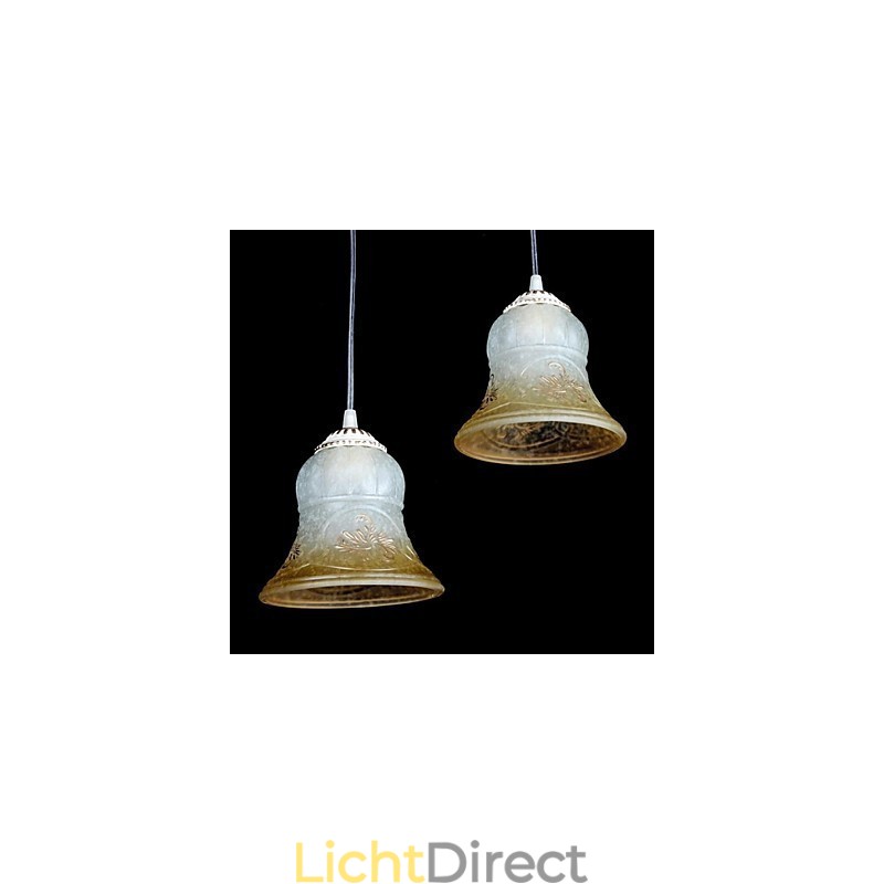 Witte hanglamp met drie lampen, patroon, glazen kap, handverguld, Europees retro klassiek