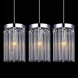 Moderne hanglamp met 3 lampen en glazen staaf