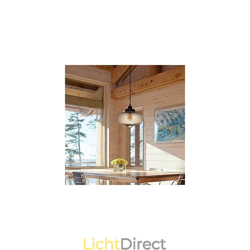 Transparante glazen hanglamp in bruin bubbeldesign