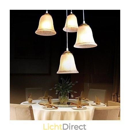 Bronzen hanglamp met vier lampen, patroon, glazen kap, Europees retro klassiek Bronzen hanglamp met vier lampen, patroon, glazen kap, Europees retro klassiek