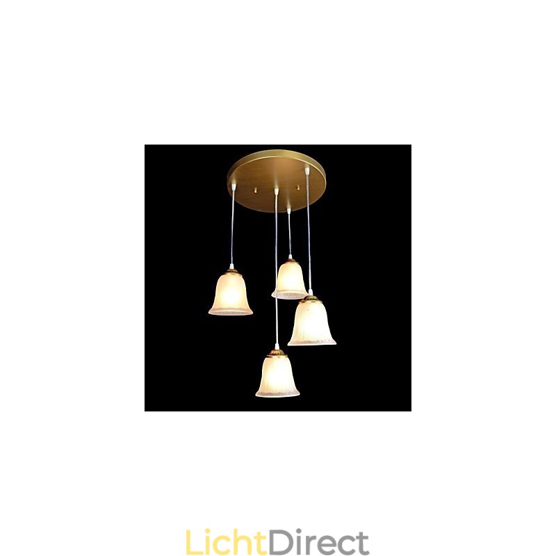Bronzen hanglamp met vier lampen, patroon, glazen kap, Europees retro klassiek