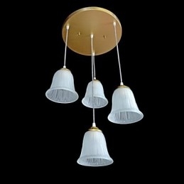 Bronzen hanglamp met vier lampen, patroon, glazen kap, Europees retro klassiek