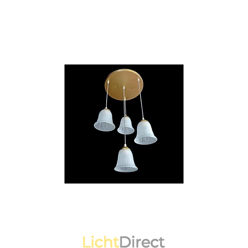 Bronzen hanglamp met vier lampen, patroon, glazen kap, Europees retro klassiek