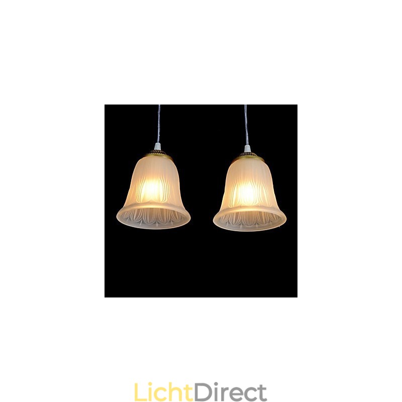 Bronzen hanglamp met vier lampen, patroon, glazen kap, Europees retro klassiek