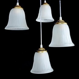 Bronzen hanglamp met vier lampen, patroon, glazen kap, Europees retro klassiek