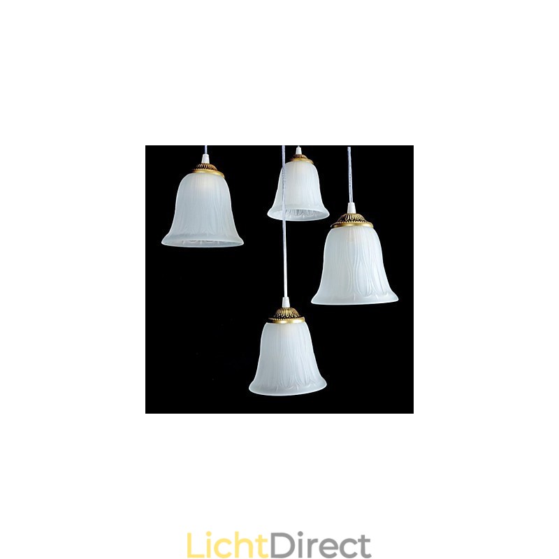 Bronzen hanglamp met vier lampen, patroon, glazen kap, Europees retro klassiek