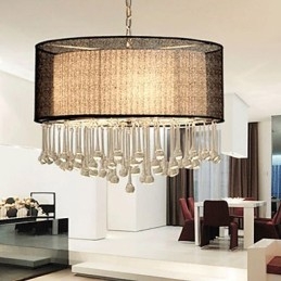 Moderne kristallen hanglamp met 4 lampen en zwarte kap