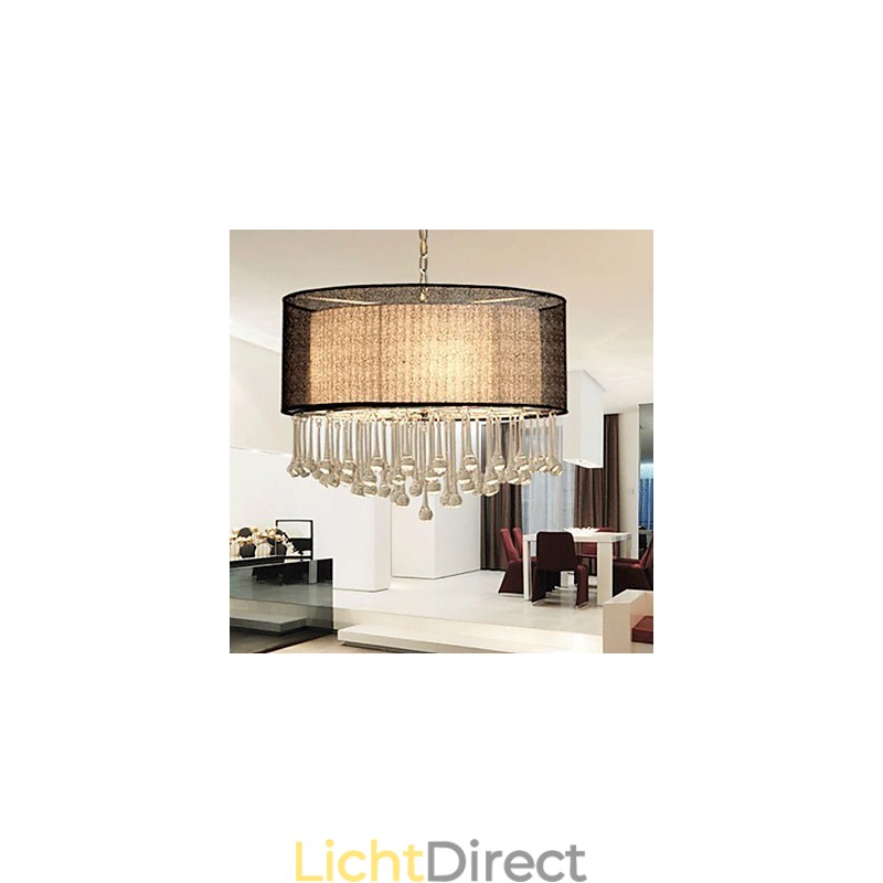 Moderne kristallen hanglamp met 4 lampen en zwarte kap