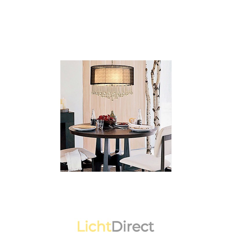 Moderne kristallen hanglamp met 4 lampen en zwarte kap