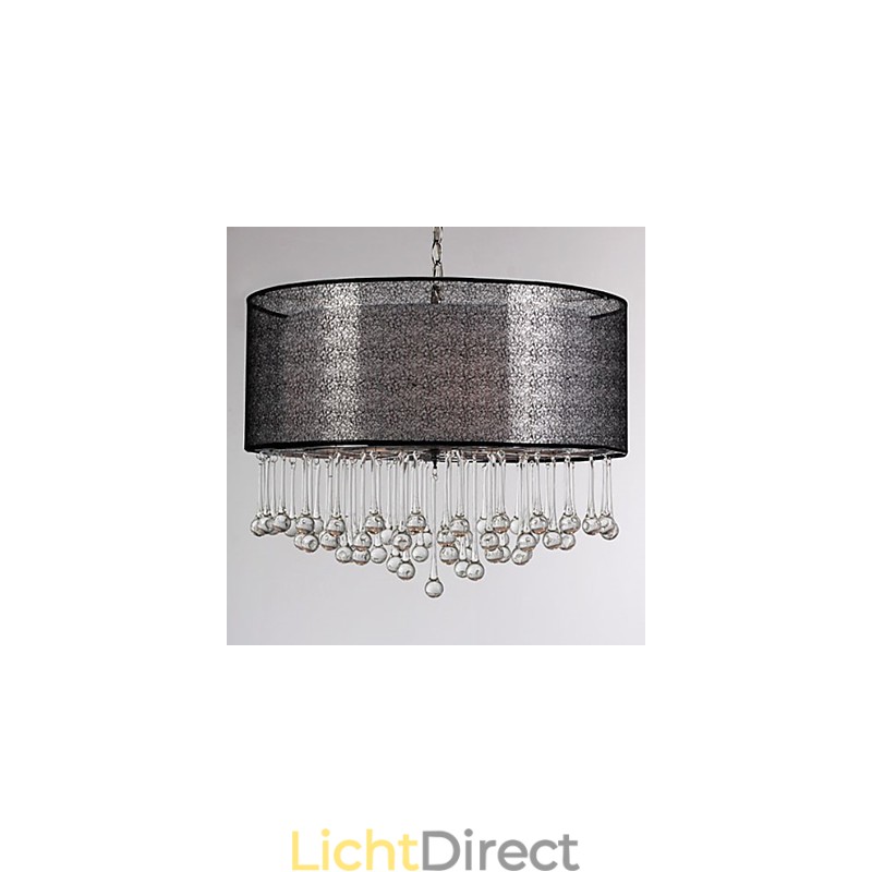 Moderne kristallen hanglamp met 4 lampen en zwarte kap