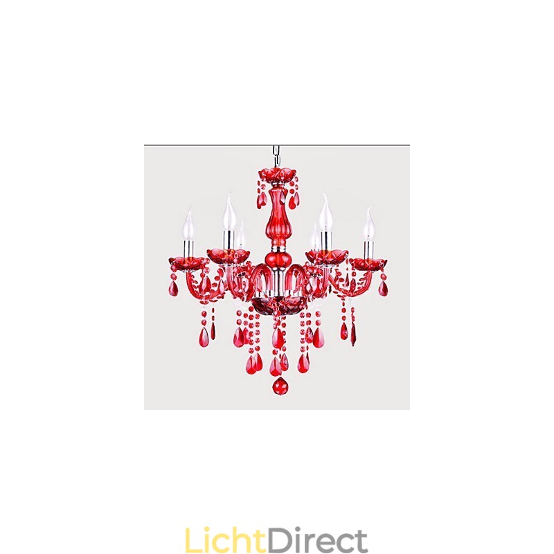 Kroonluchter Rood Kristal Luxe Modern 6 Lampen