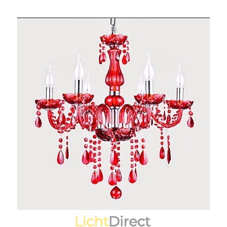 Kroonluchter Rood Kristal Luxe Modern 6 Lampen Kroonluchter Rood Kristal Luxe Modern 6 Lampen