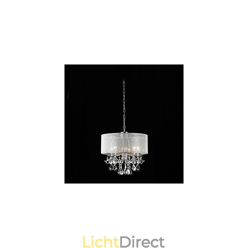 Moderne 5-lichts kristallen hanglamp met stoffen kap