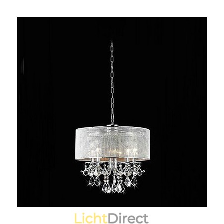Moderne 5-lichts kristallen hanglamp met stoffen kap Moderne 5-lichts kristallen hanglamp met stoffen kap
