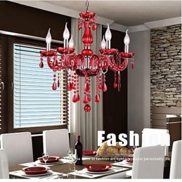 Kroonluchter Rood Kristal Luxe Modern 6 Lampen