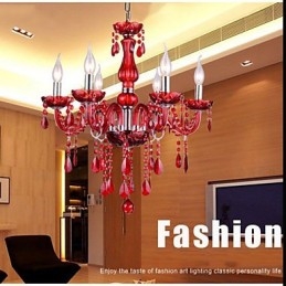 Kroonluchter Rood Kristal Luxe Modern 6 Lampen