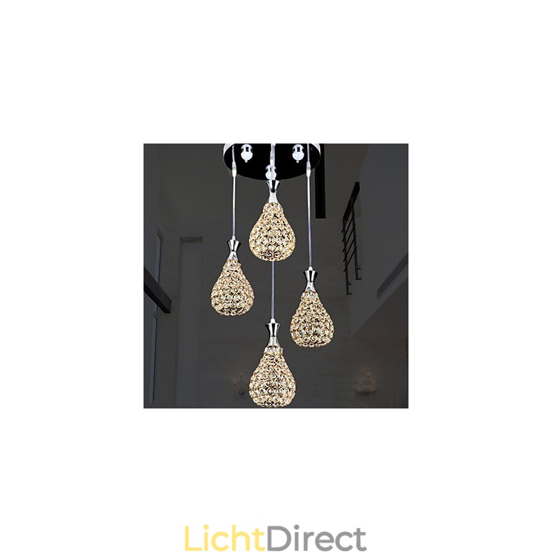 4-koppige hanglamp kristal modern eigentijds metaal