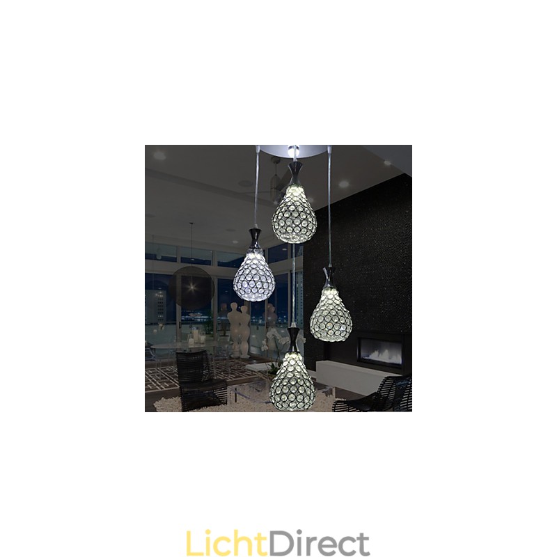 4-koppige hanglamp kristal modern eigentijds metaal