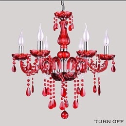 Kroonluchter Rood Kristal Luxe Modern 6 Lampen