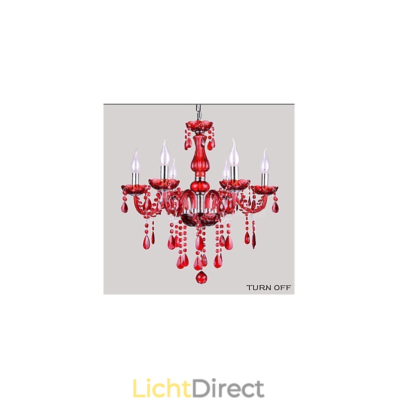 Kroonluchter Rood Kristal Luxe Modern 6 Lampen