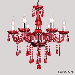 Kroonluchter Rood Kristal Luxe Modern 6 Lampen
