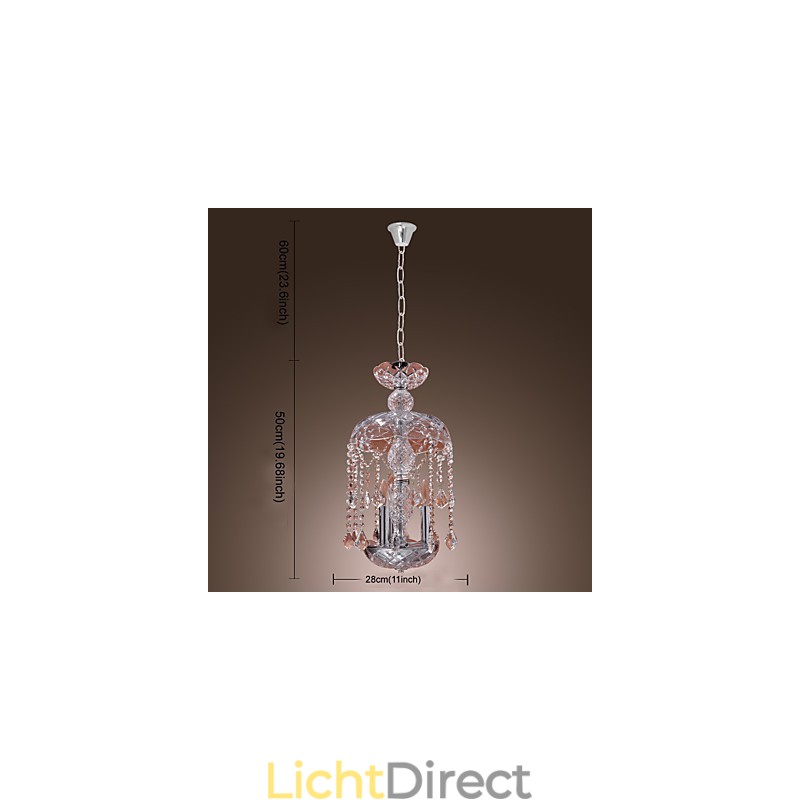 Moderne kristallen hanglamp met 3 lampen in glazen kap