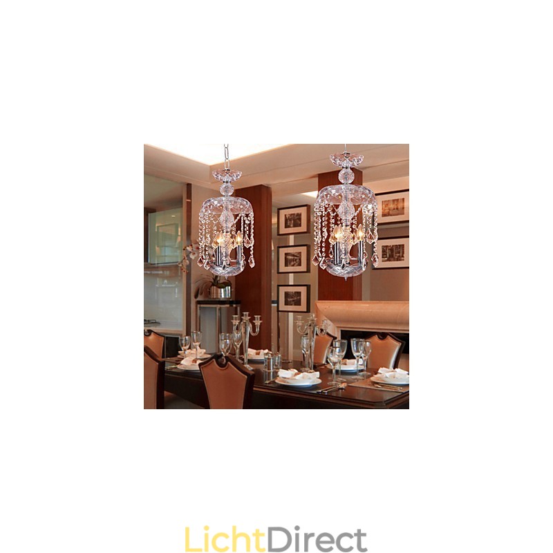 Moderne kristallen hanglamp met 3 lampen in glazen kap