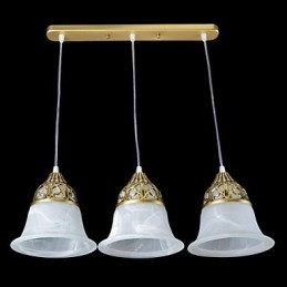 Bronzen hanglamp drie lampen moiré glas Europees klassiek