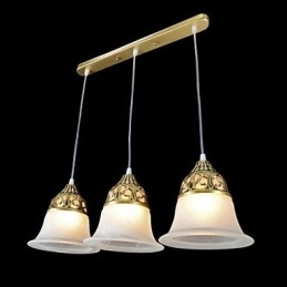 Bronzen hanglamp drie lampen moiré glas Europees klassiek