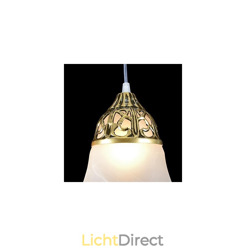 Bronzen hanglamp drie lampen moiré glas Europees klassiek