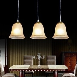 Bronzen hanglamp met drie lampen, patroon, glazen kap, Europees, retro, klassiek