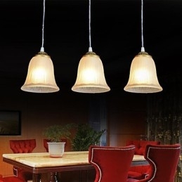Bronzen hanglamp met drie lampen, patroon, glazen kap, Europees, retro, klassiek