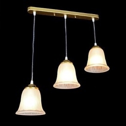 Bronzen hanglamp met drie lampen, patroon, glazen kap, Europees, retro, klassiek