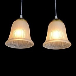 Bronzen hanglamp met drie lampen, patroon, glazen kap, Europees, retro, klassiek