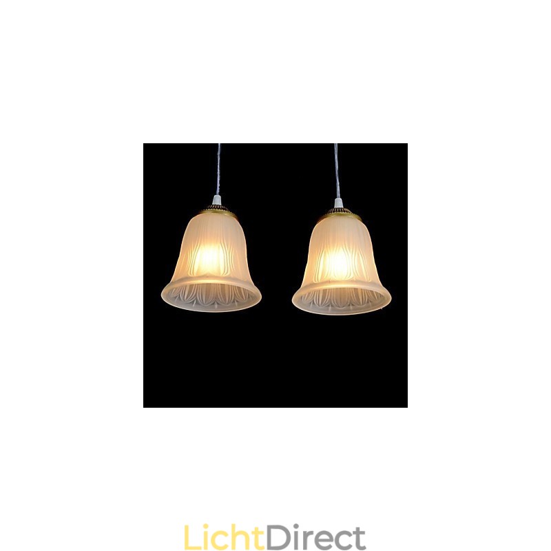 Bronzen hanglamp met drie lampen, patroon, glazen kap, Europees, retro, klassiek