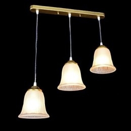Bronzen hanglamp met drie lampen, patroon, glazen kap, Europees, retro, klassiek