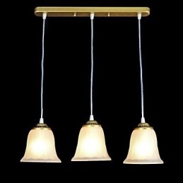 Bronzen hanglamp met drie lampen, patroon, glazen kap, Europees, retro, klassiek